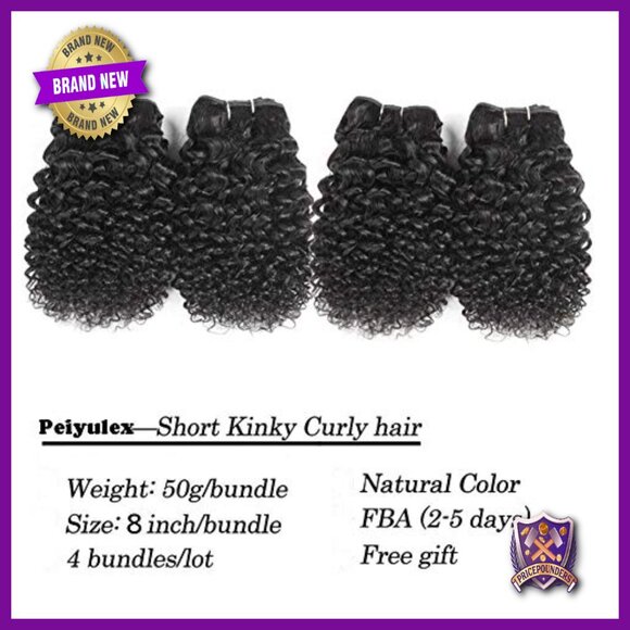 Short Kinky Curly Human Hair Weave 4 Bundles 8 Inch Virgin Brazilian